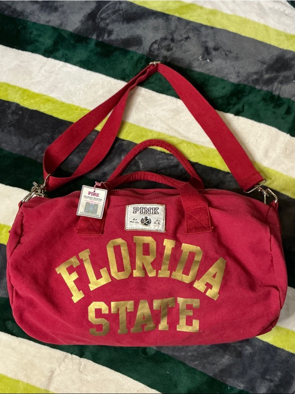 Vintage PINK Victoria's Secret Red Duffel with Gold 'Florida State' Lettering